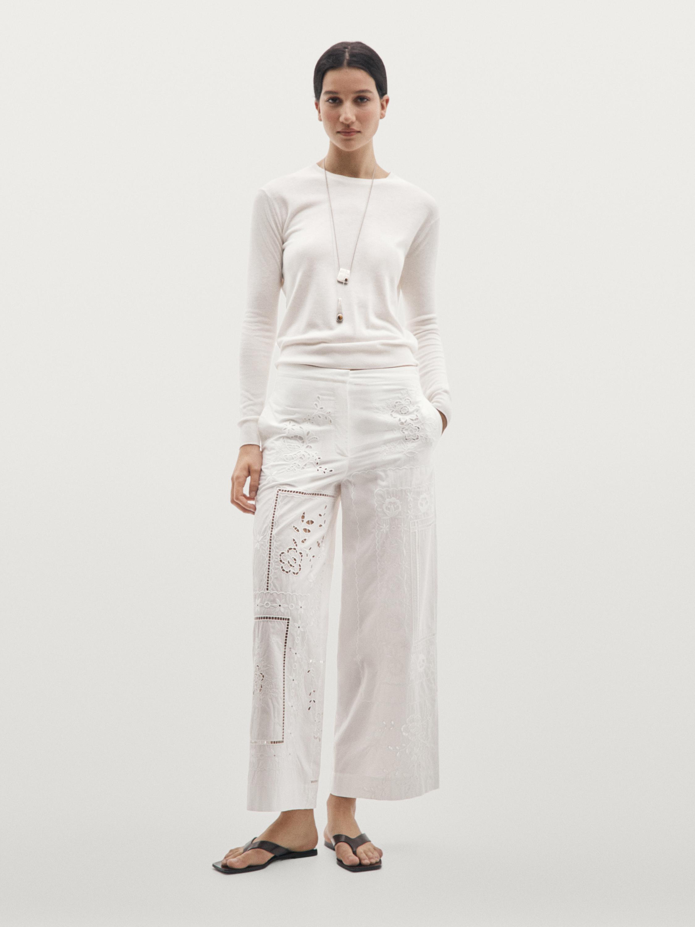 Embroidered patchwork trousers